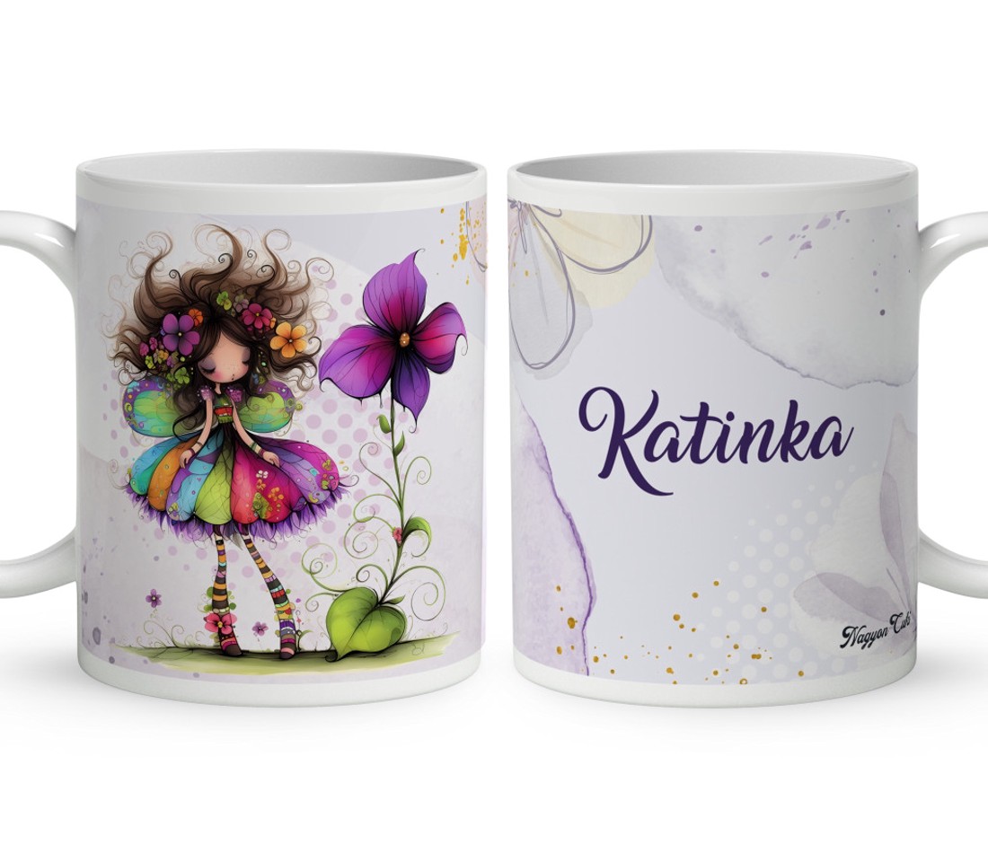 Névvel kérhető - Bájos ibolya virágos tündér mintás bögre - otthon & életmód - konyhafelszerelés, tálalás - tálalás - bögre & csésze - Meska.hu