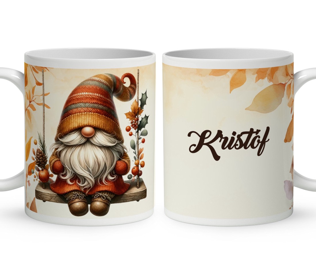 Névvel kérhető - Hintázó őszi manó mintás bögre - otthon & életmód - konyhafelszerelés, tálalás - tálalás - bögre & csésze - Meska.hu