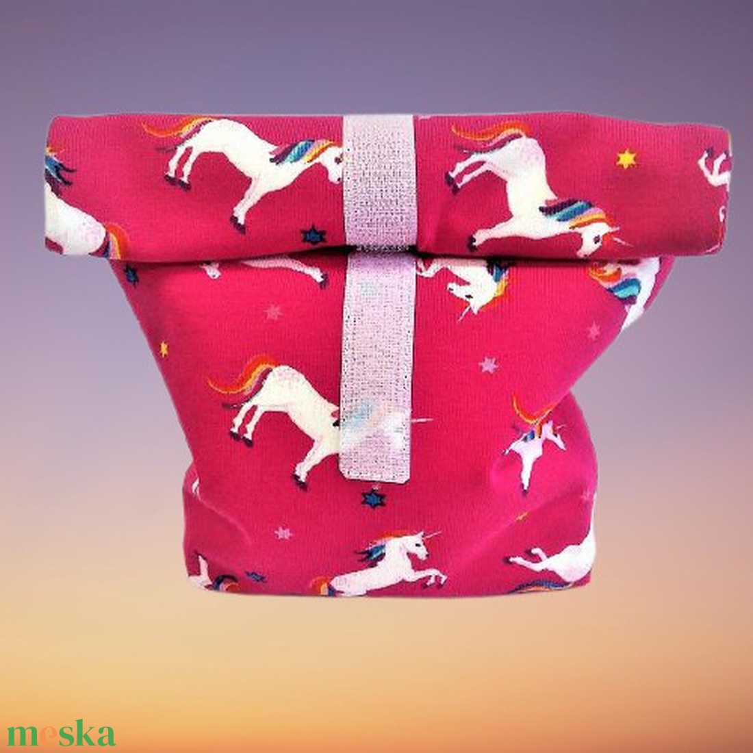 Textil uzsonnás tasak unikornis pink - táska & tok - uzsonna- & ebéd tartó - ebéd tasak, doboz - Meska.hu