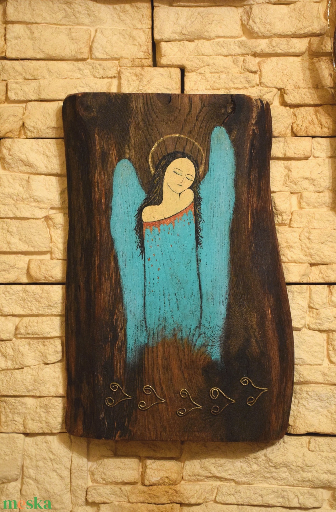 Türkiz angyal - művészet - festmény - akril - Meska.hu