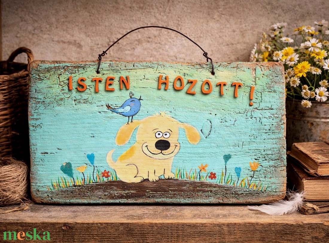 Kutyusos üdvözlő tábla/ajtó kopogtató - otthon & életmód - dekoráció - ajtó- és ablak dekoráció - ajtótábla - Meska.hu