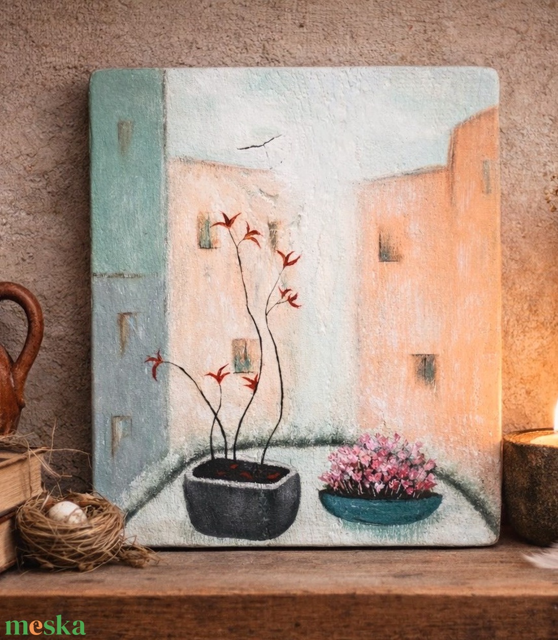 Virágok a párkányon - művészet - festmény - akril - Meska.hu