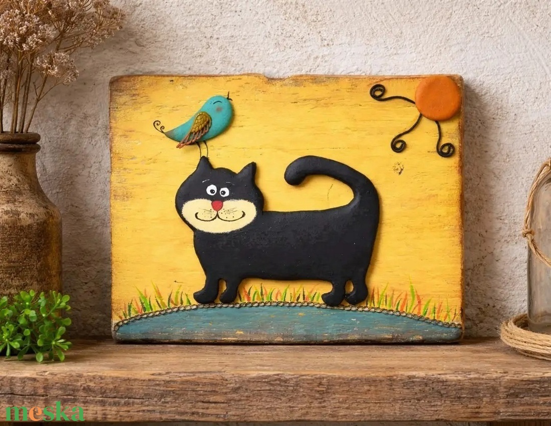 Fekete cica - művészet - festmény - akril - Meska.hu