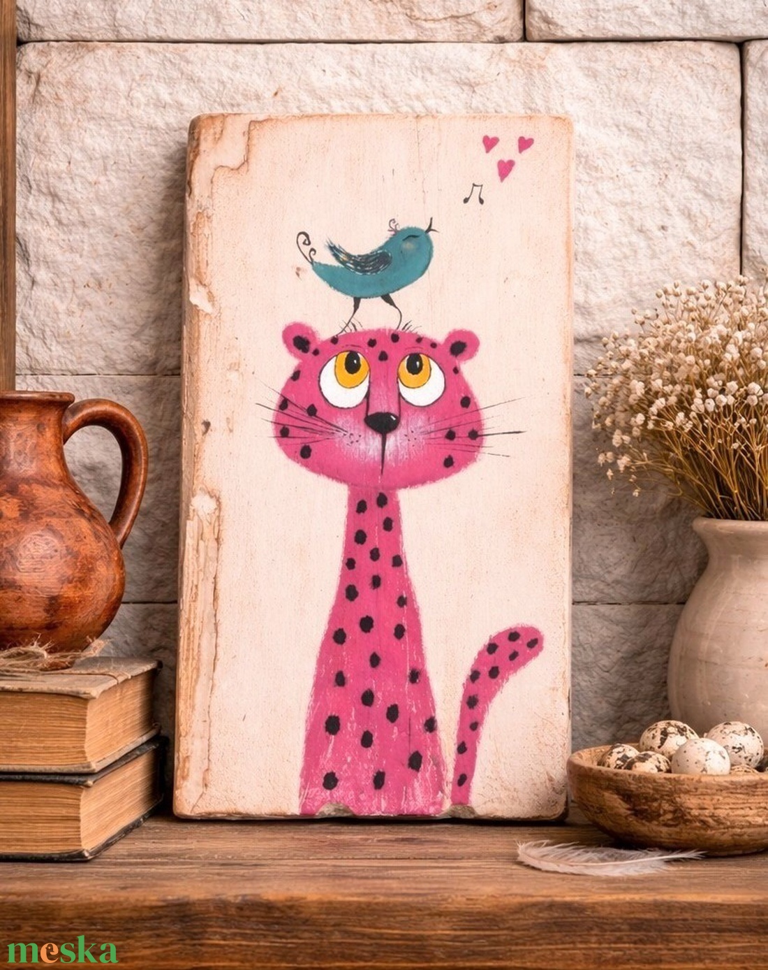 Rózsaszín párduc - művészet - festmény - akril - Meska.hu