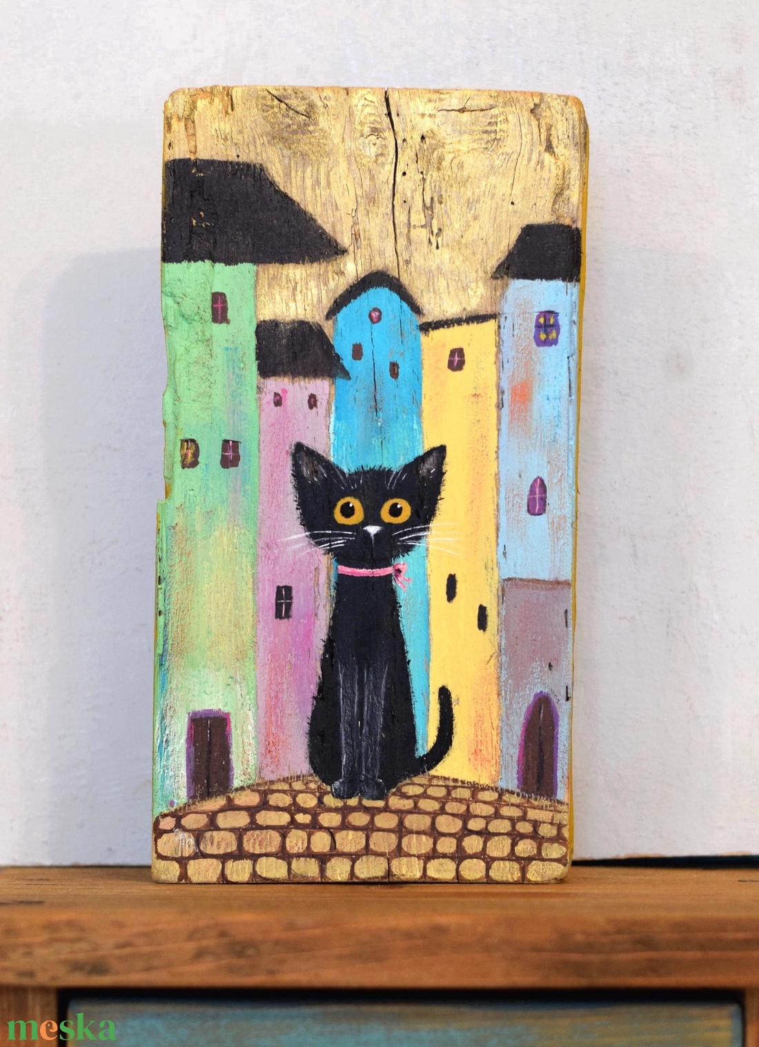 Cica a macskaköveken - művészet - festmény - akril - Meska.hu