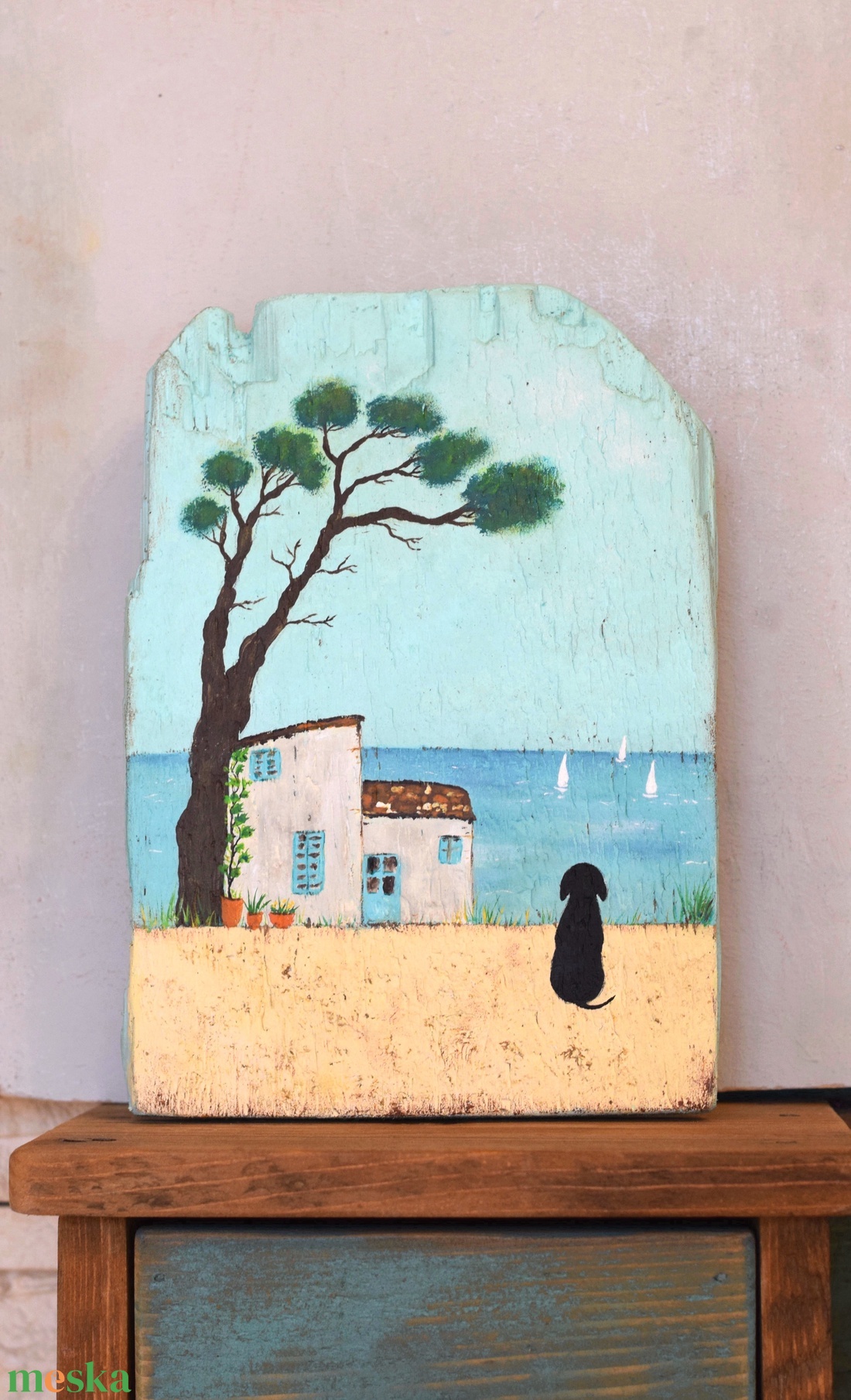 Tengerparti kutyus - művészet - festmény - akril - Meska.hu