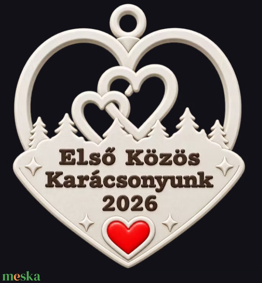 Első közös karácsony � személyre szabható szív alakú dísz - karácsony - karácsonyi lakásdekoráció - karácsonyfadíszek - Meska.hu