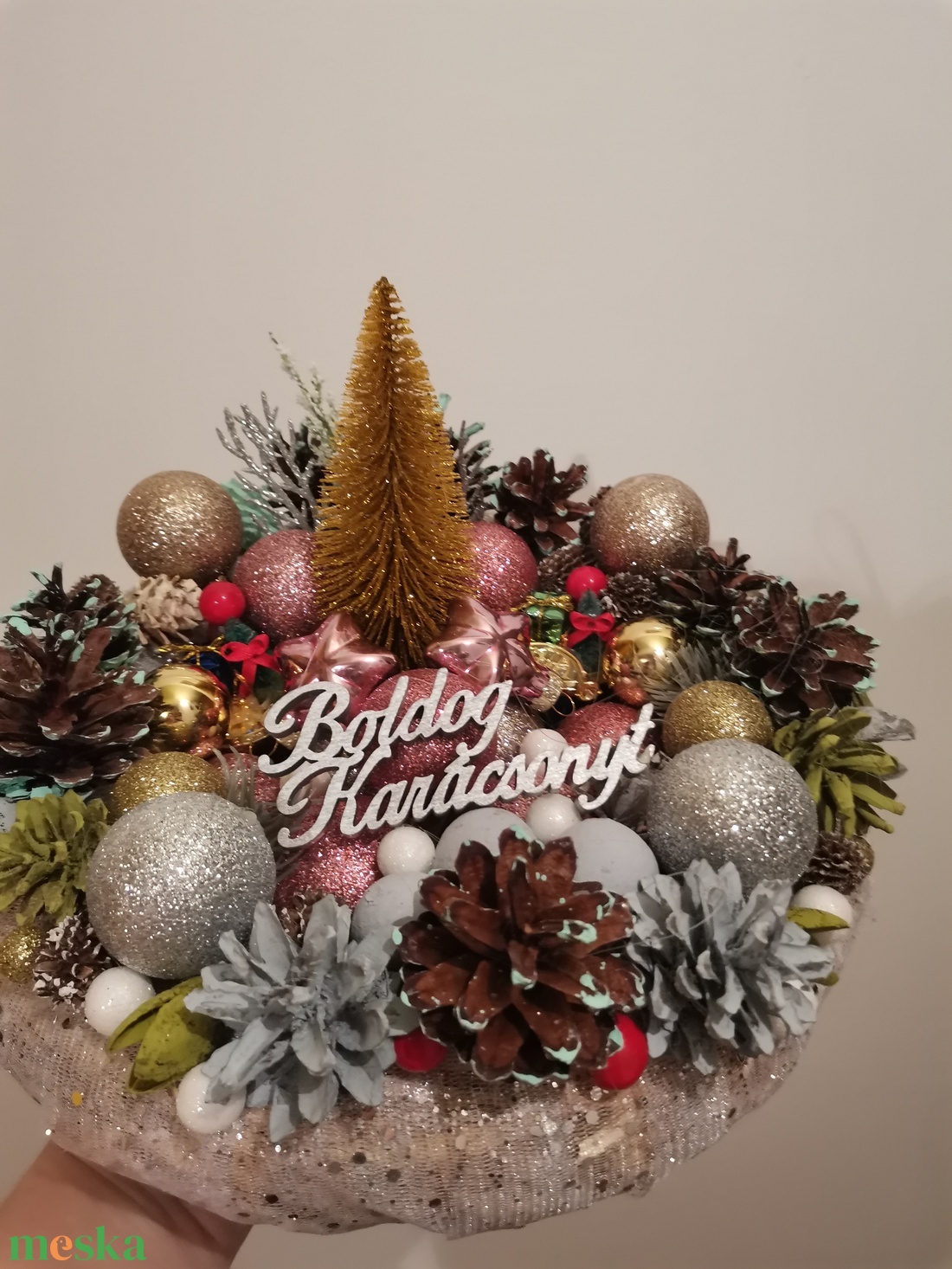 Karácsonyi adventi asztali koszorú  - karácsony - adventi díszek - adventi koszorú - Meska.hu