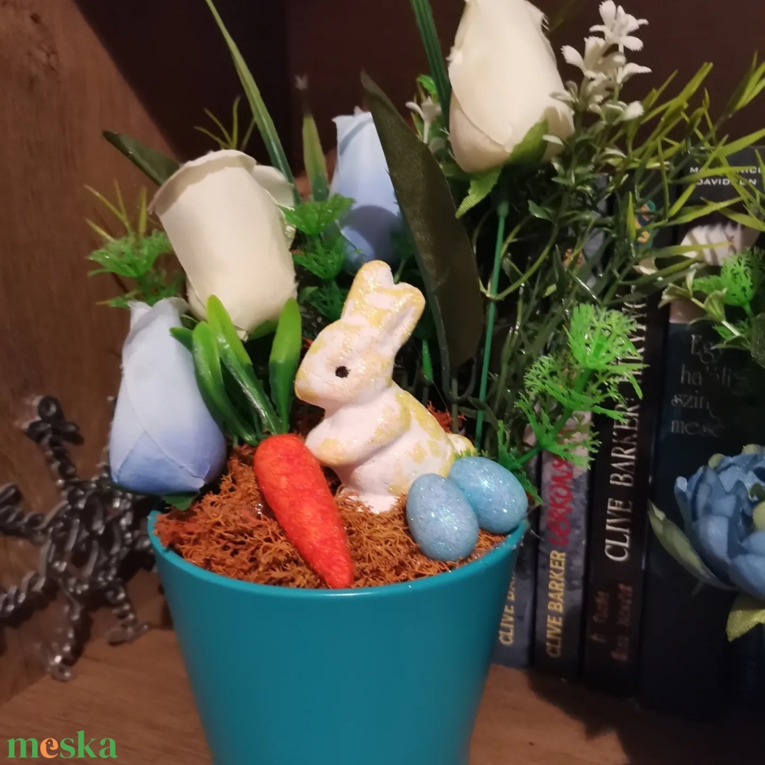 Húsvéti tulipános kék kaspó  - otthon & életmód - dekoráció - asztal és polc dekoráció - asztaldísz - Meska.hu