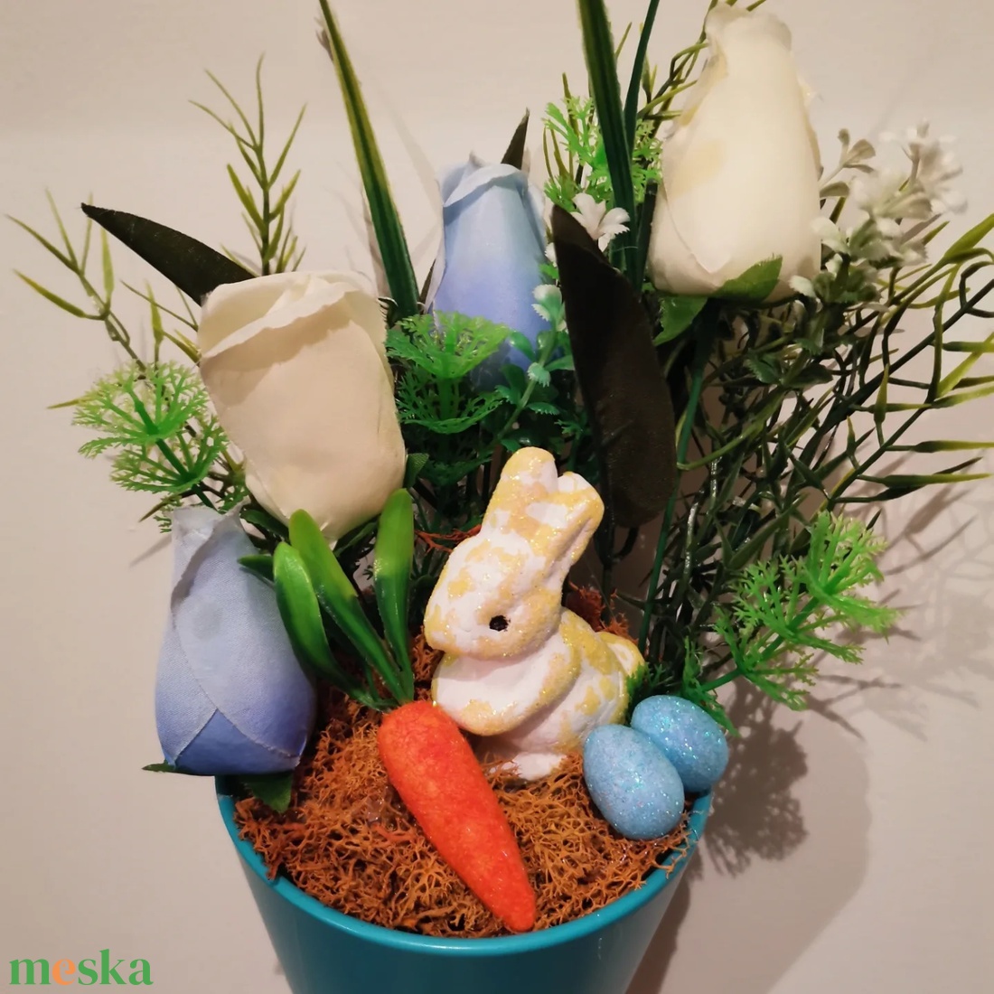 Húsvéti tulipános kék kaspó  - otthon & életmód - dekoráció - asztal és polc dekoráció - asztaldísz - Meska.hu