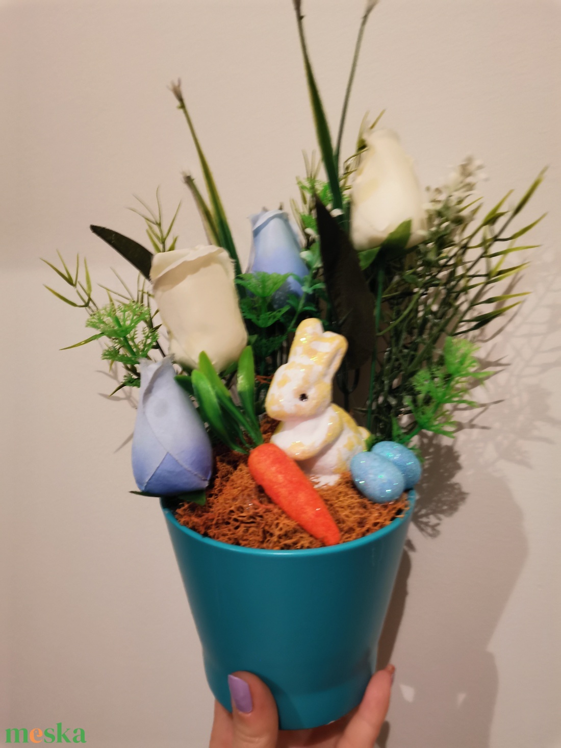 Húsvéti tulipános kék kaspó  - otthon & életmód - dekoráció - asztal és polc dekoráció - asztaldísz - Meska.hu