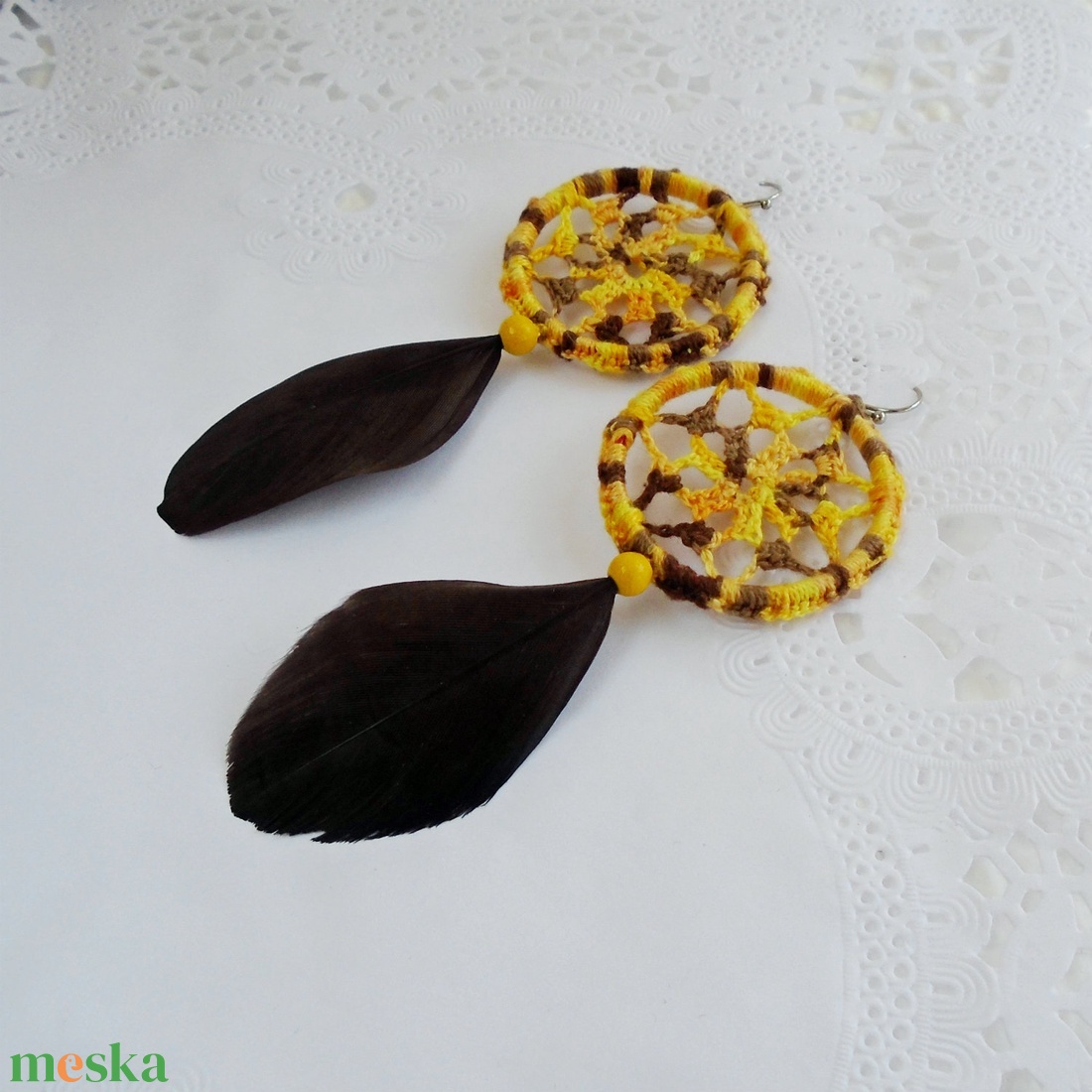 Horgolt álomfogó fülbevalók - ékszer - fülbevaló - lógó fülbevaló - Meska.hu