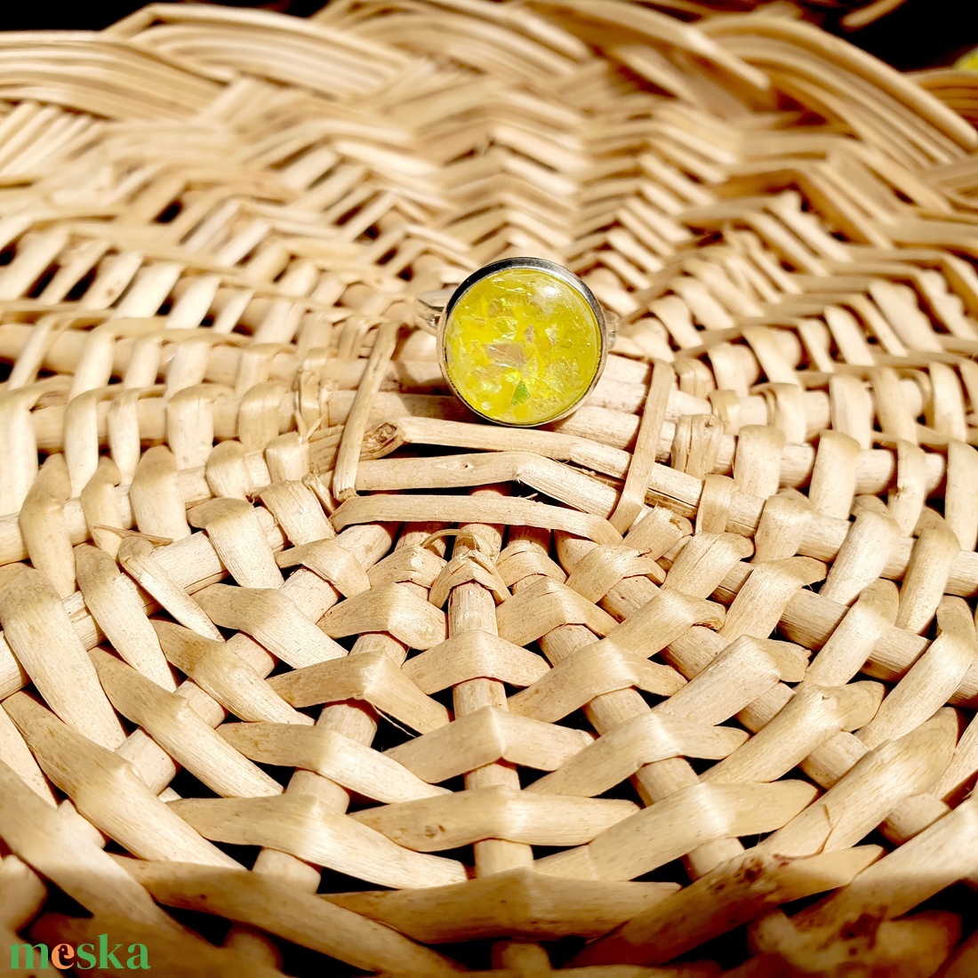 Citromgyémánt gyűrű, üveglencsés, cabochon, egyszínű - ékszer - gyűrű - kerek gyűrű - Meska.hu