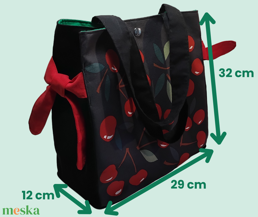 Cseresznyés, nyári vászontáska zöld béléssel, patentos záródással - táska & tok - bevásárlás & shopper táska - shopper, textiltáska, szatyor - Meska.hu Cseresznyés, nyári vászontáska zöld béléssel, patentos záródással - táska & tok - bevásárlás & shopper táska - shopper, textiltáska, szatyor - Meska.hu