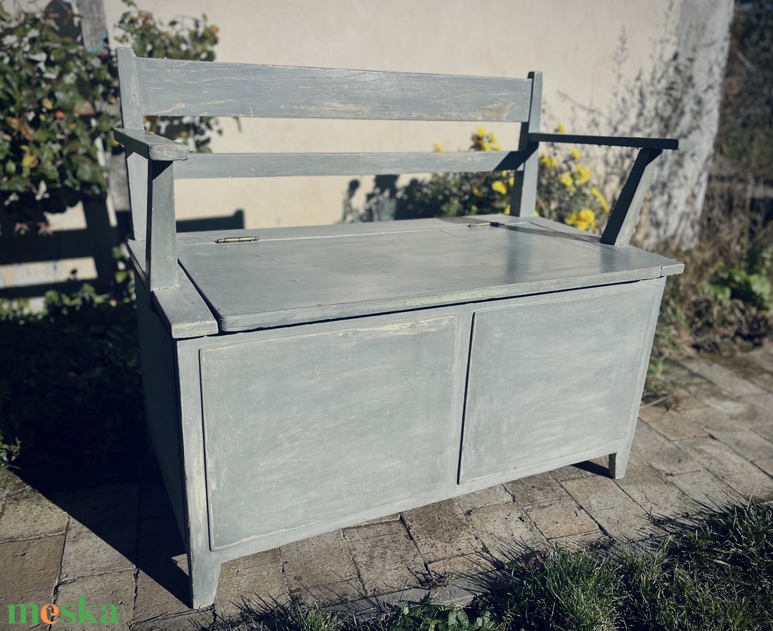 Vintage felújított karospad, lóca, népi pad, tároló láda, ülőpad, régiség - otthon & életmód - bútor - pad - Meska.hu