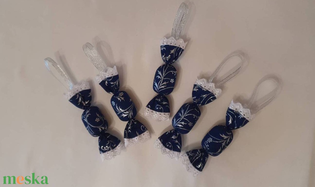 Szaloncukor szett - kék - ezüst indamintás - karácsony - karácsonyi lakásdekoráció - karácsonyfadíszek - Meska.hu