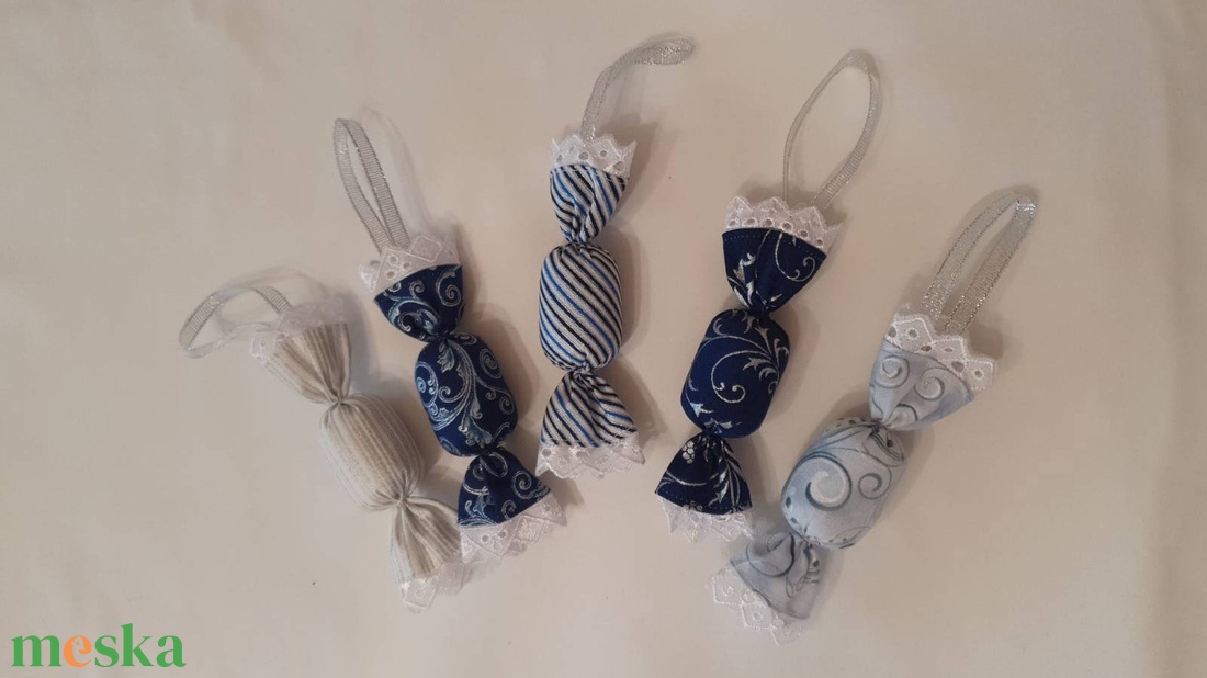 Szaloncukor szett - kék - ezüst - karácsony - karácsonyi lakásdekoráció - karácsonyfadíszek - Meska.hu