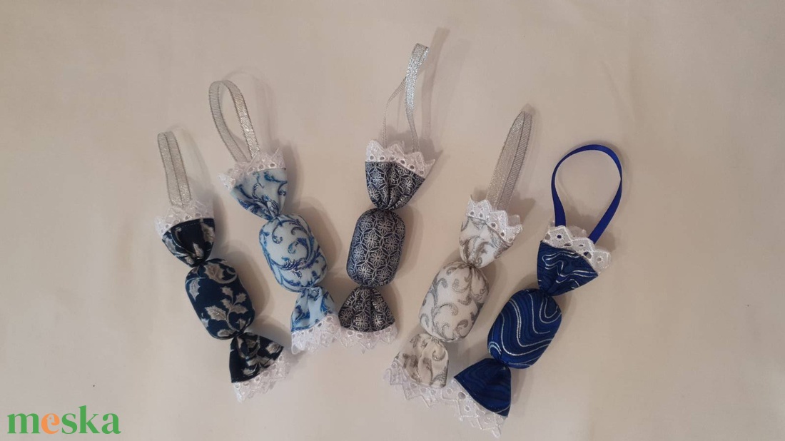 Szaloncukor szett - kék - ezüst - karácsony - karácsonyi lakásdekoráció - karácsonyfadíszek - Meska.hu