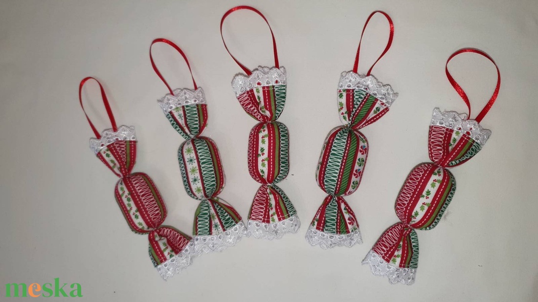 Szaloncukor szett - játékos csíkos mintával - karácsony - karácsonyi lakásdekoráció - karácsonyfadíszek - Meska.hu