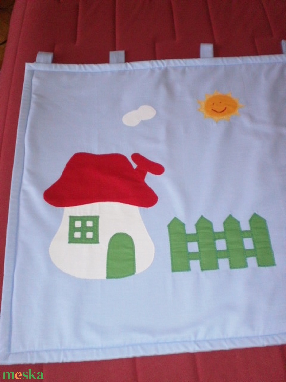 Indul a bakterház...RENDELHETŐ égszínkék vonatos falvédő - baba - mama - babaszoba dekoráció - falvédő gyerekszobába - Meska.hu