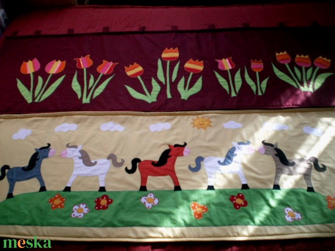 Rerndelhető bordó tulipános falvédő - baba - mama - babaszoba dekoráció - falvédő gyerekszobába - Meska.hu