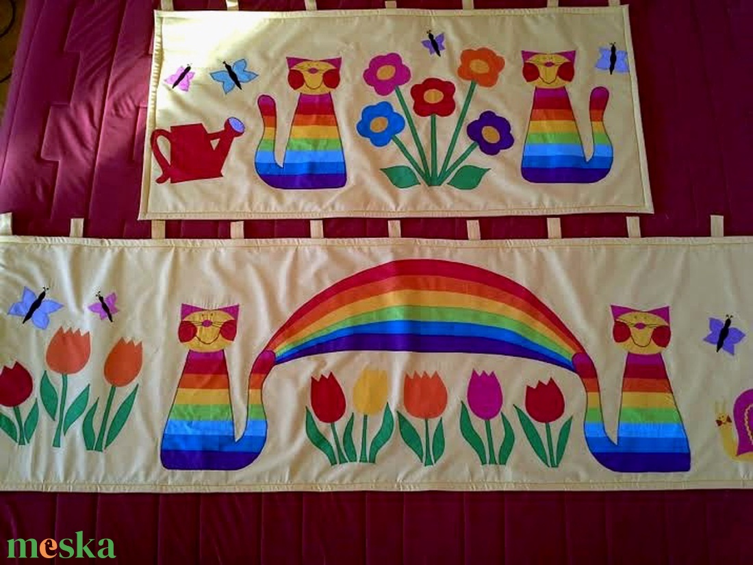 Mostan színes cicákról álmodom. Rendelhető árga szivárványos cicás falvédők  - baba - mama - babaszoba-dekoráció - falvédő gyerekszobába - Meska.hu