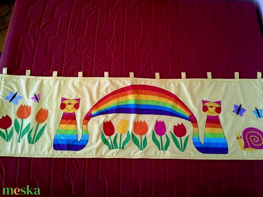 Mostan színes cicákról álmodom. Rendelhető árga szivárványos cicás falvédők  - baba - mama - babaszoba-dekoráció - falvédő gyerekszobába - Meska.hu