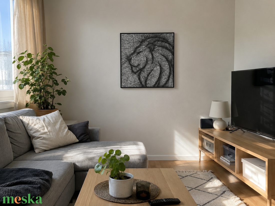 Oroszlán StringArt, vonalrajz, fonalgrafika (csillagjegy sorozat) - művészet - textilkép - egyéb - Meska.hu