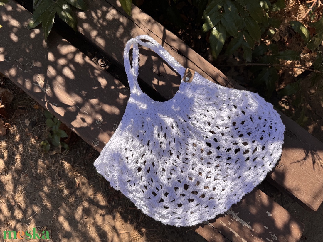 Fehér horgolt bevásárlótáska, cekker - táska & tok - bevásárlás & shopper táska - shopper, textiltáska, szatyor - Meska.hu