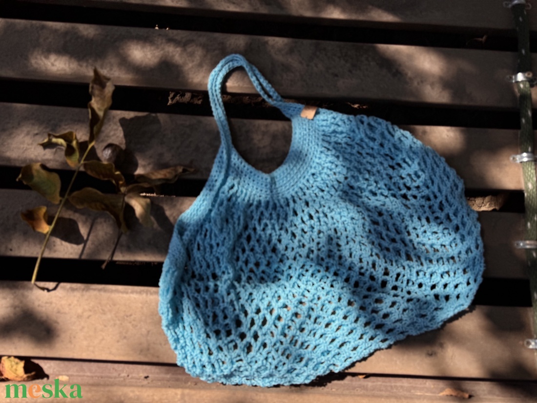 Kék, nagy méretű horgolt bevásárlótáska, cekker - táska & tok - bevásárlás & shopper táska - shopper, textiltáska, szatyor - Meska.hu