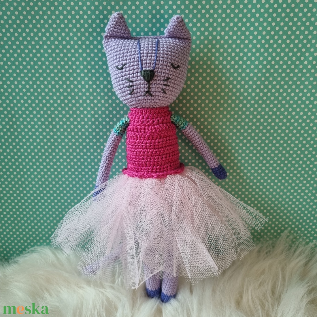 Horgolt tüllszoknyás macska amigurumi - játék & sport - plüssállat & játékfigura - cica - Meska.hu