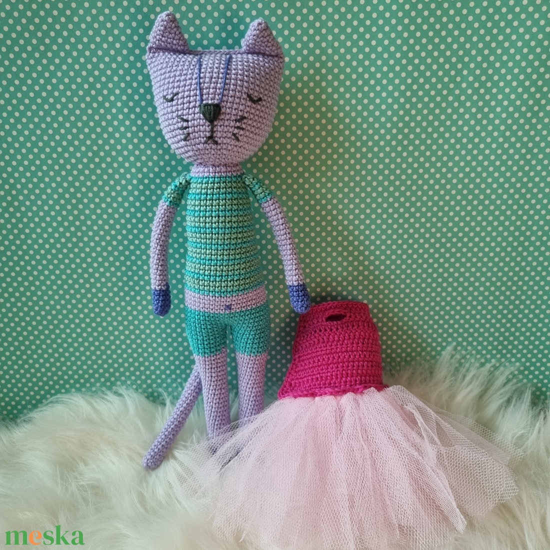 Horgolt tüllszoknyás macska amigurumi - játék & sport - plüssállat & játékfigura - cica - Meska.hu