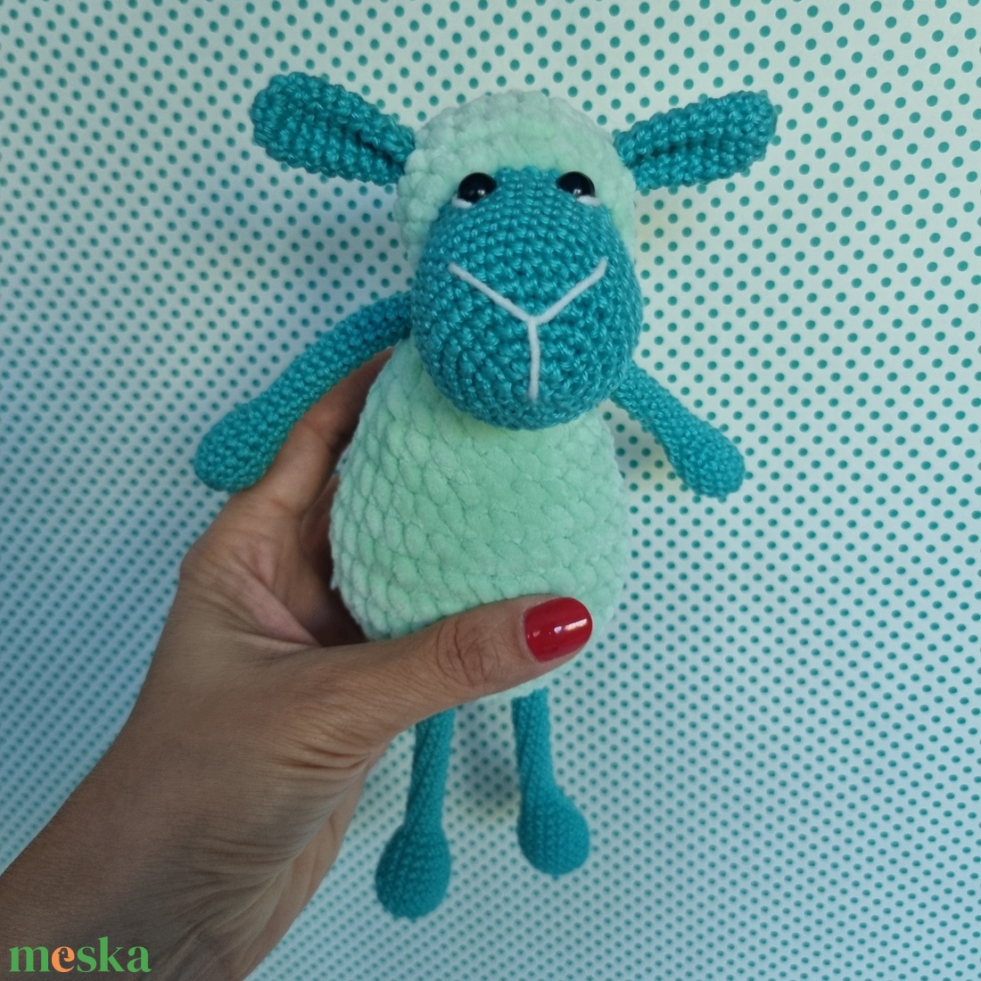 Horgolt türkiz-halványzöld bárány amigurumi - játék & sport - plüssállat & játékfigura - plüss bárány - Meska.hu