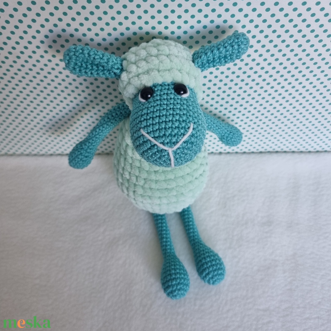 Horgolt türkiz-halványzöld bárány amigurumi - játék & sport - plüssállat & játékfigura - plüss bárány - Meska.hu
