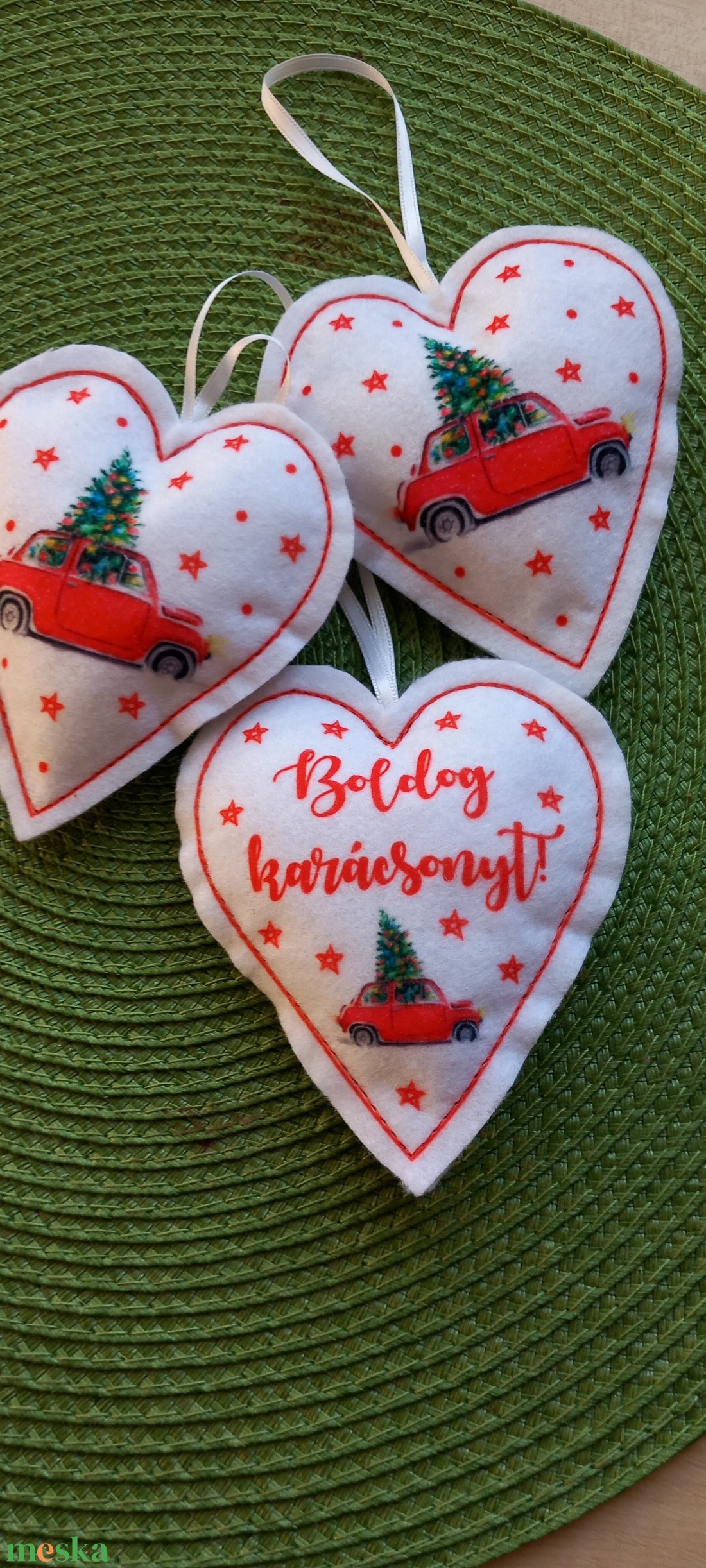 3db karácsonyi filcdísz - karácsony - karácsonyi lakásdekoráció - karácsonyi lakásdíszek - Meska.hu