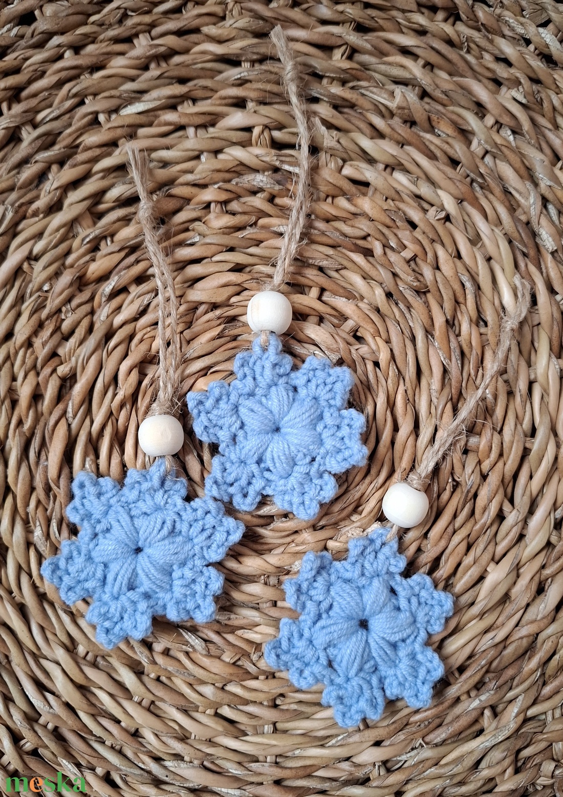 Karácsonyi dísz - horgolt  hópehely kék 3 darab - karácsony - karácsonyi lakásdekoráció - karácsonyfadíszek - Meska.hu