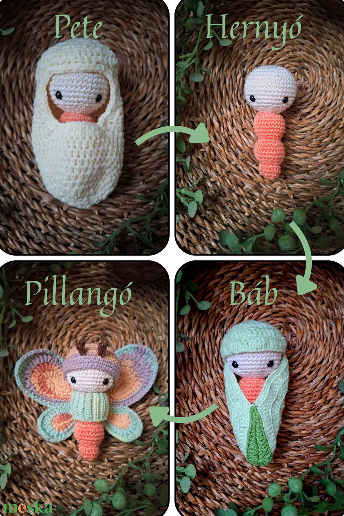 A pillangó csodálatos átalakulását horgolt játék szett - játék & sport - készségfejlesztő és logikai játék - oktató játékok - Meska.hu