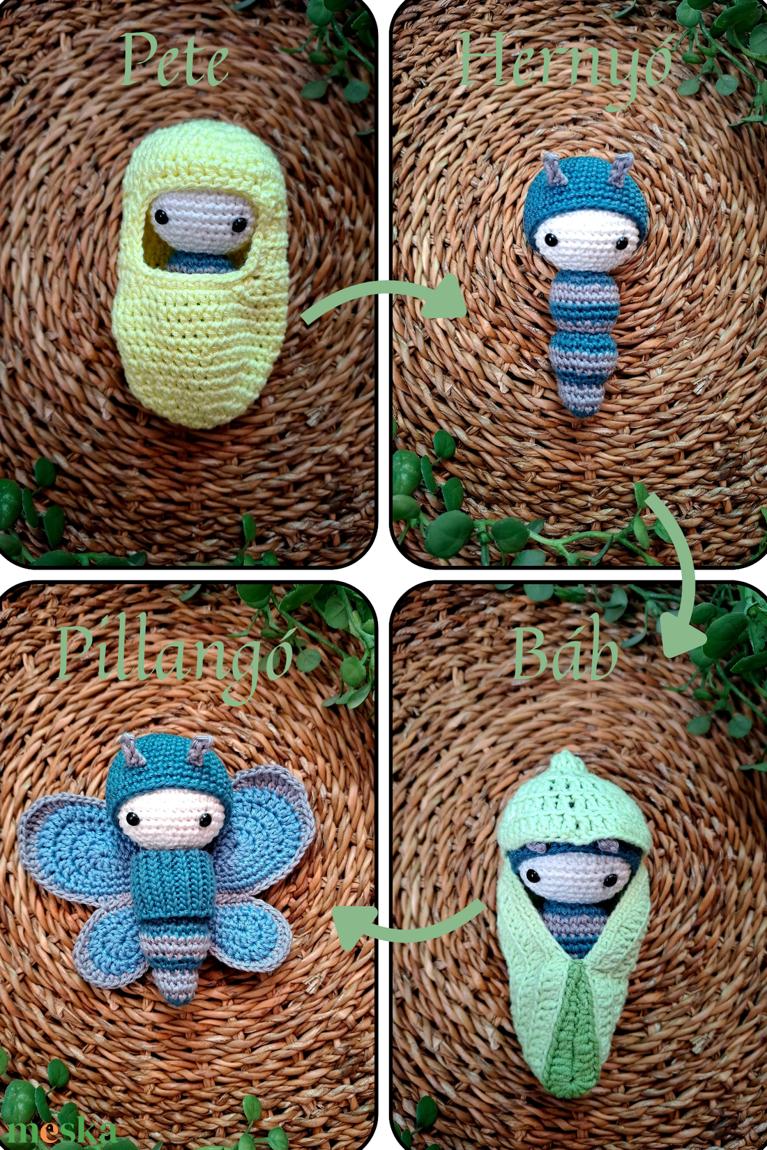 A pillangó csodálatos átalakulása horgolt játék szett - játék & sport - készségfejlesztő és logikai játék - oktató játékok - Meska.hu