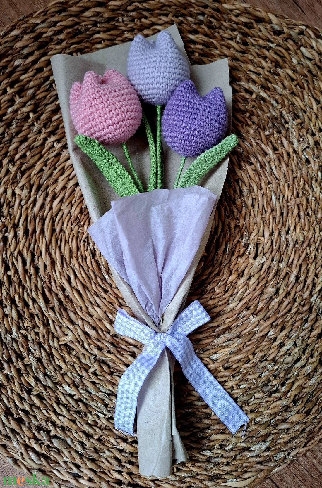 Horgolt virág - tulipán virágcsokor - otthon & életmód - virágdekoráció - virágok - virágcsokor - Meska.hu