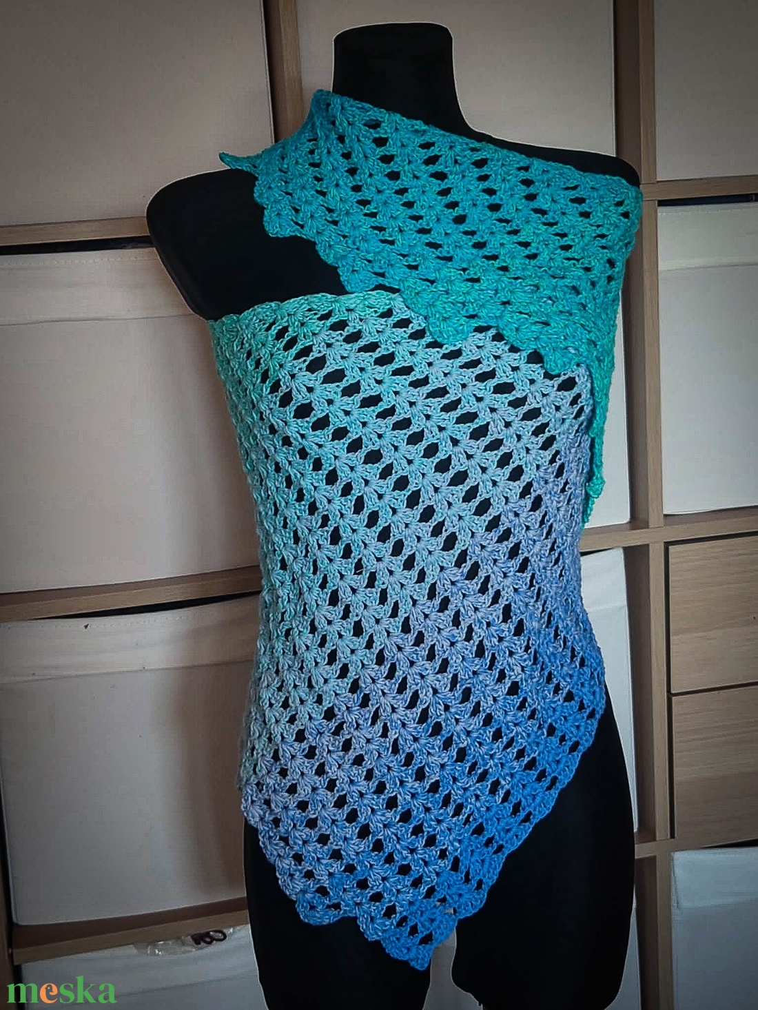 Jégvarázs horgolt aszimmetrikus pamut sálkendő - ruha & divat - sál, sapka, kendő - sál - Meska.hu