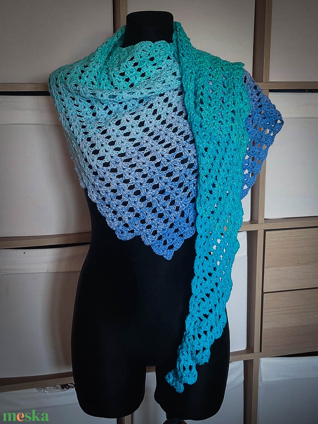 Jégvarázs horgolt aszimmetrikus pamut sálkendő - ruha & divat - sál, sapka, kendő - sál - Meska.hu