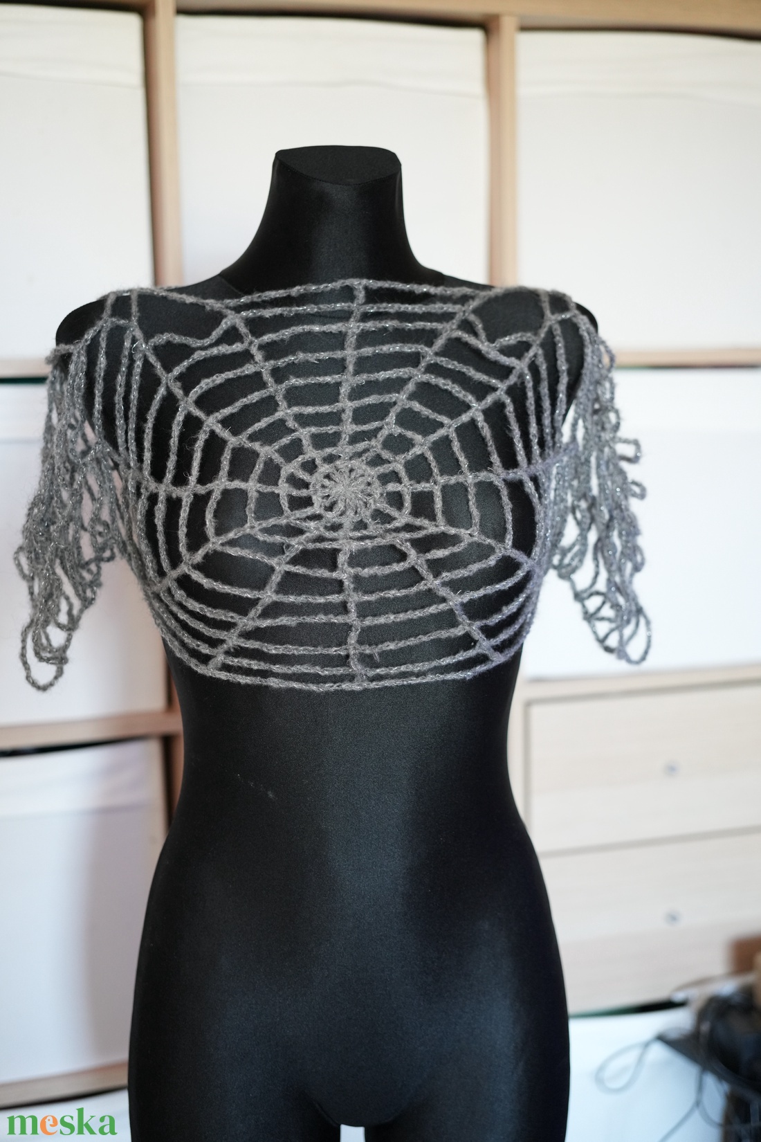 Pókháló horgolt szürke halloween shrug - ruha & divat - női ruha - shrug - Meska.hu