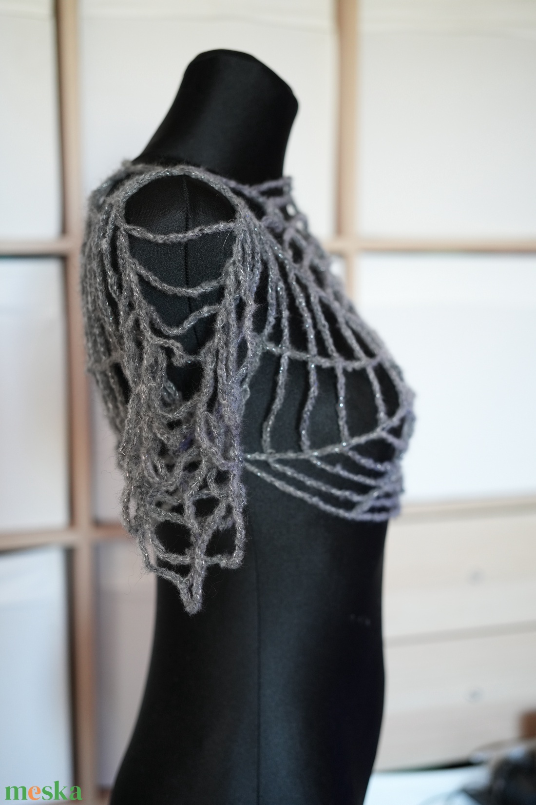 Pókháló horgolt szürke halloween shrug - ruha & divat - női ruha - shrug - Meska.hu