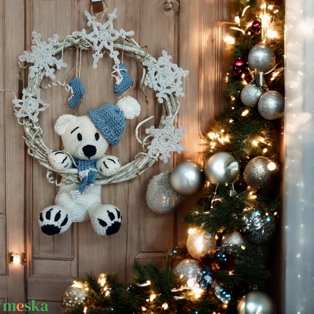 Jegesmacis ajtókopogtató  - karácsony - adventi díszek - adventi ajtódísz - Meska.hu