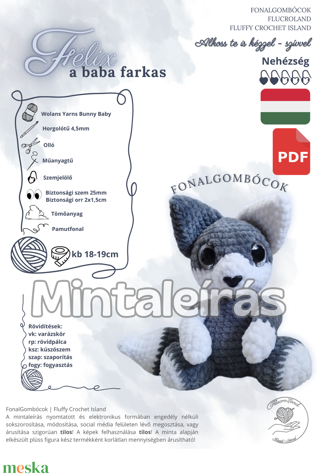 (minta) Félix a baba farkas - amigurumi mintaleírás - diy (csináld magad) - szabásminta, útmutató - Meska.hu (minta) Félix a baba farkas - amigurumi mintaleírás - diy (csináld magad) - szabásminta, útmutató - Meska.hu