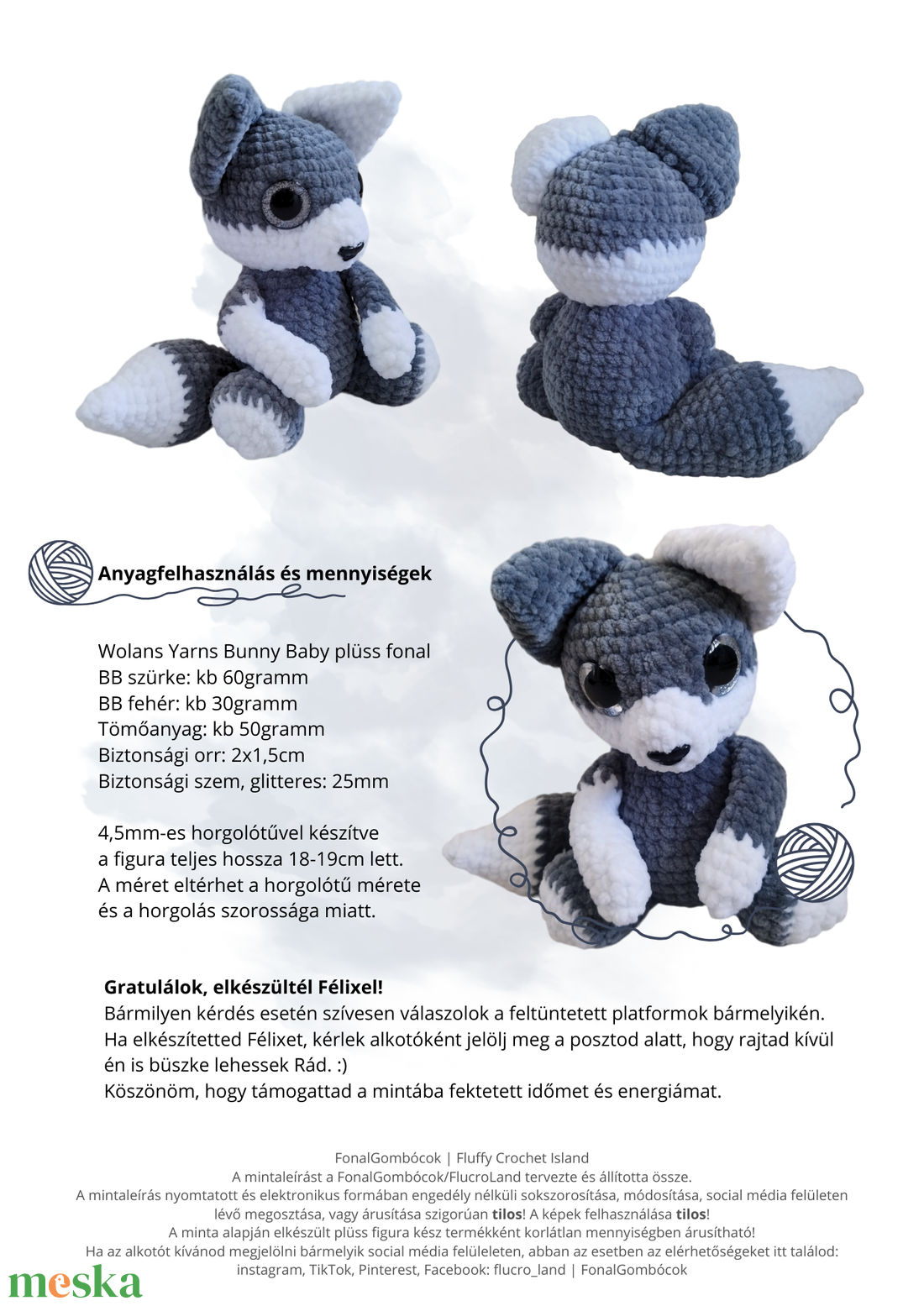 (minta) Félix a baba farkas - amigurumi mintaleírás - diy (csináld magad) - szabásminta, útmutató - Meska.hu (minta) Félix a baba farkas - amigurumi mintaleírás - diy (csináld magad) - szabásminta, útmutató - Meska.hu