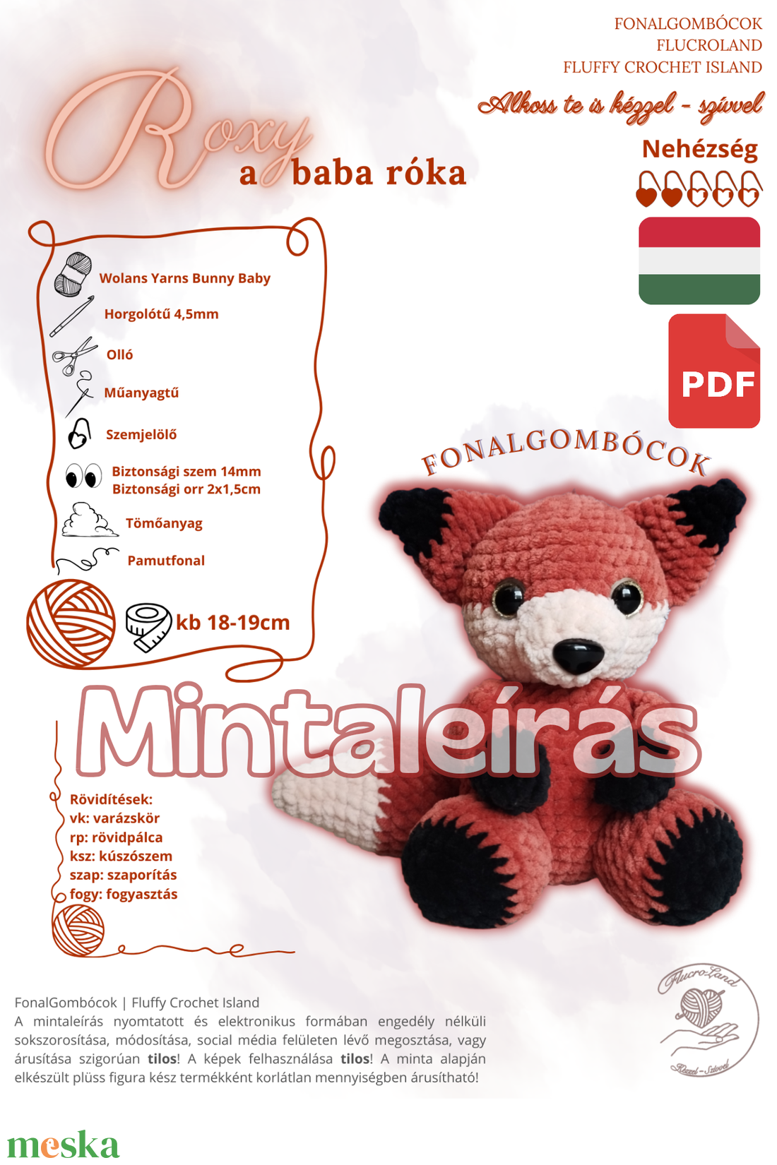 (minta) Roxy a baba róka - amigurumi mintaleírás - kellékek & szerszámok - szerszámok, eszközök - eszköz kötéshez, horgoláshoz - Meska.hu (minta) Roxy a baba róka - amigurumi mintaleírás - kellékek & szerszámok - szerszámok, eszközök - eszköz kötéshez, horgoláshoz - Meska.hu