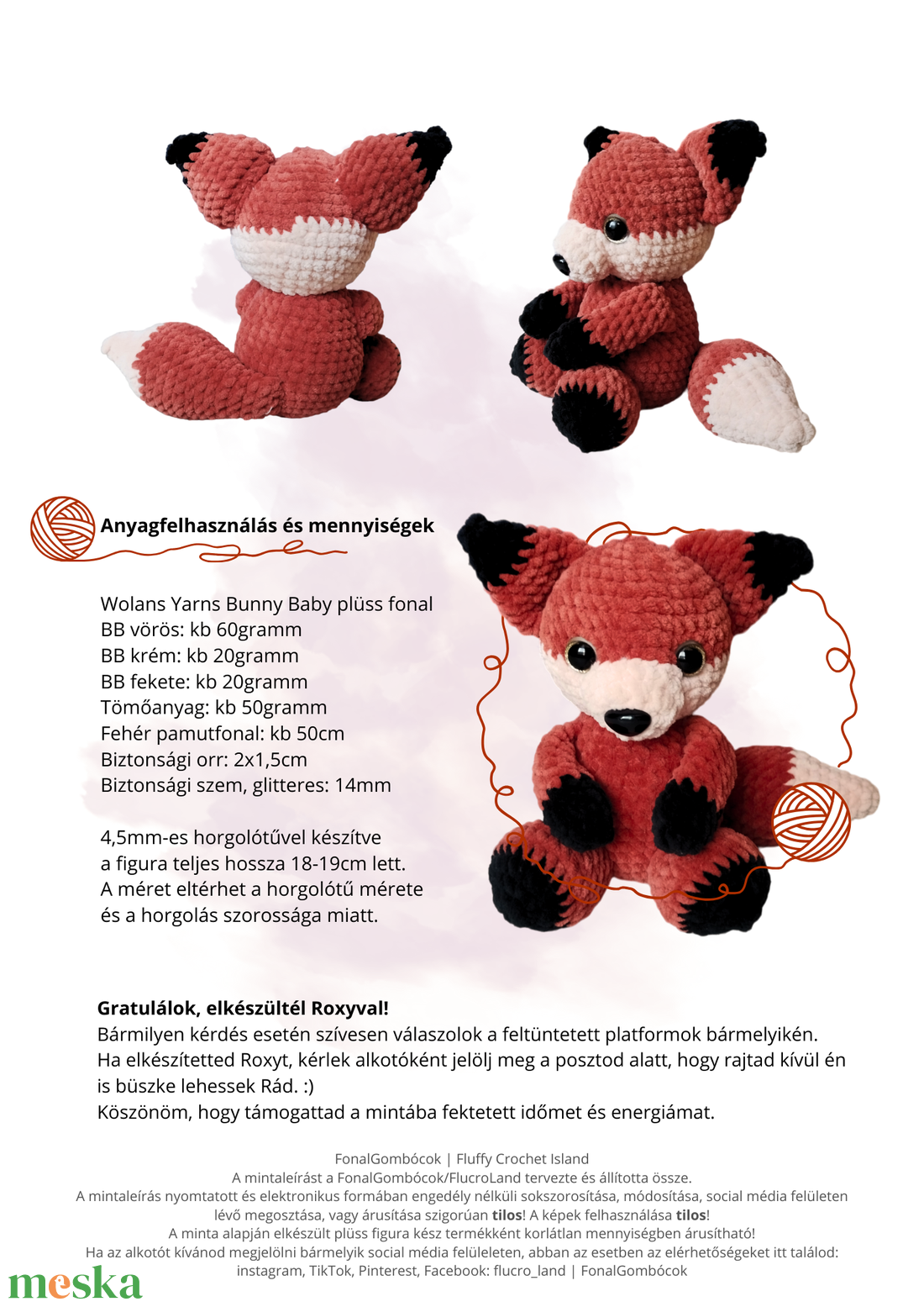 (minta) Roxy a baba róka - amigurumi mintaleírás  - szerszámok, eszközök - eszköz kötéshez, horgoláshoz - Meska.hu