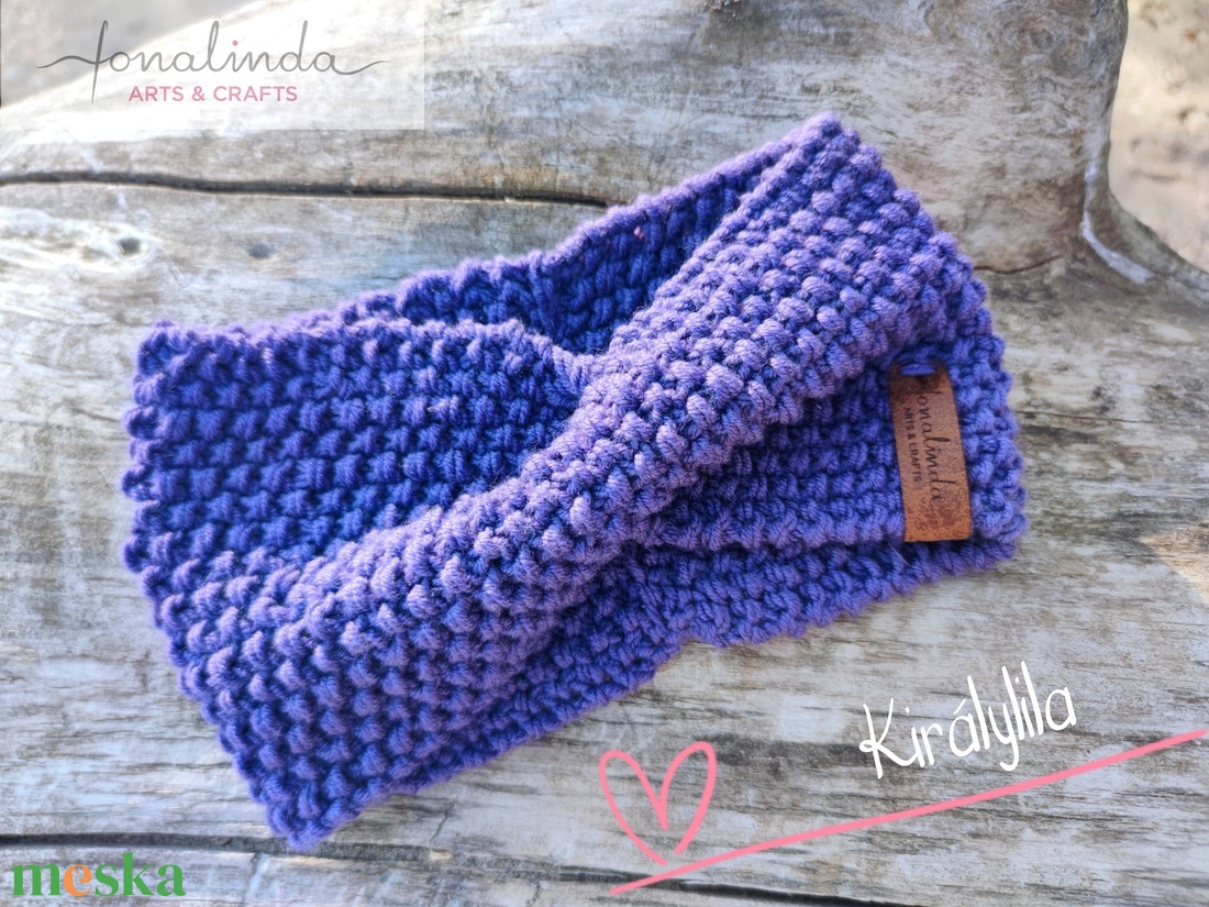 Királylila kötött fejp�nt  - ruha & divat - sál, sapka, kendő - fejpánt - Meska.hu