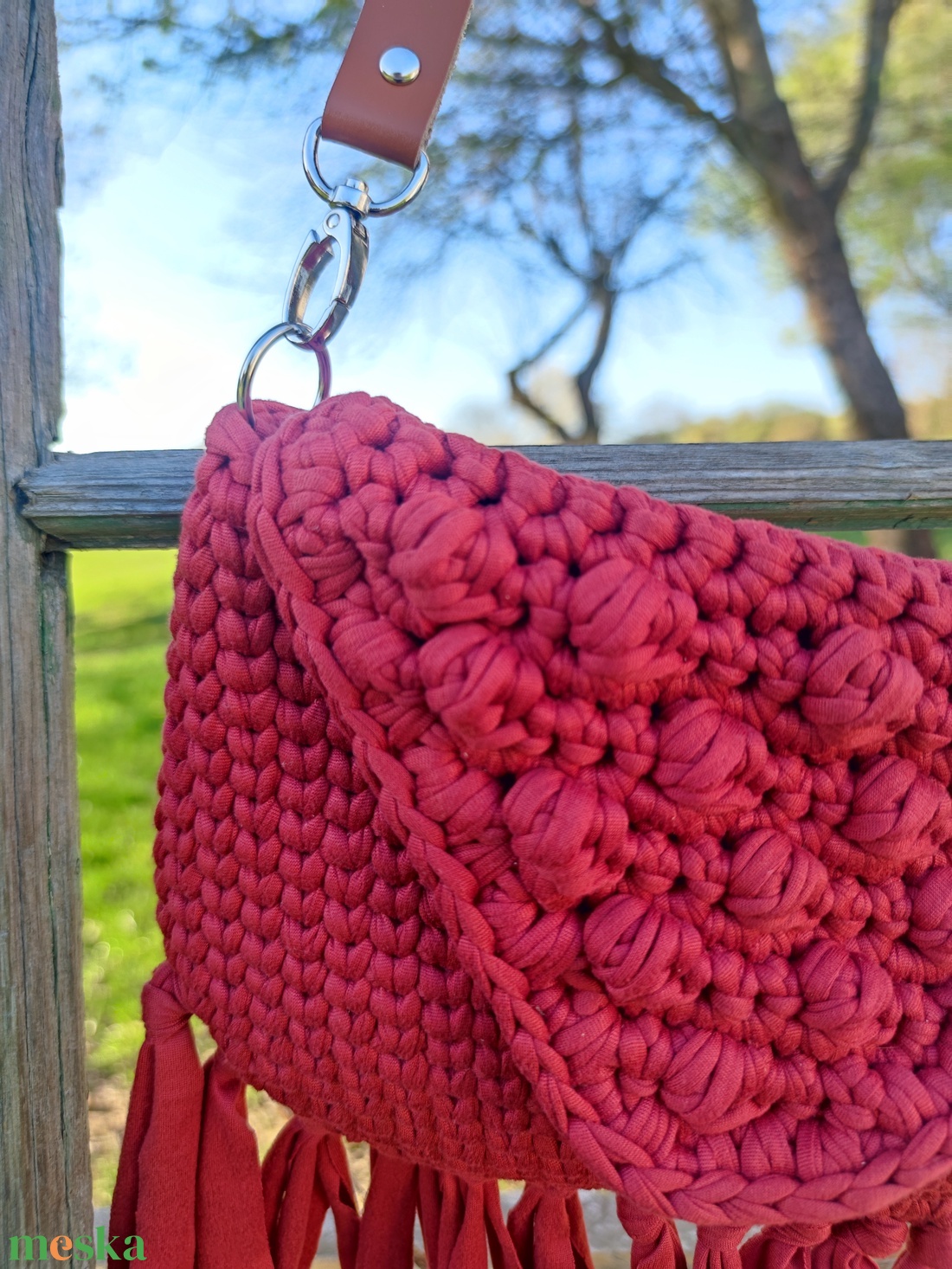 Bogyós -rojtos boho -chic táska - terrakotta  - táska & tok - bevásárlás & shopper táska - zöldség/gyümölcs zsák - Meska.hu